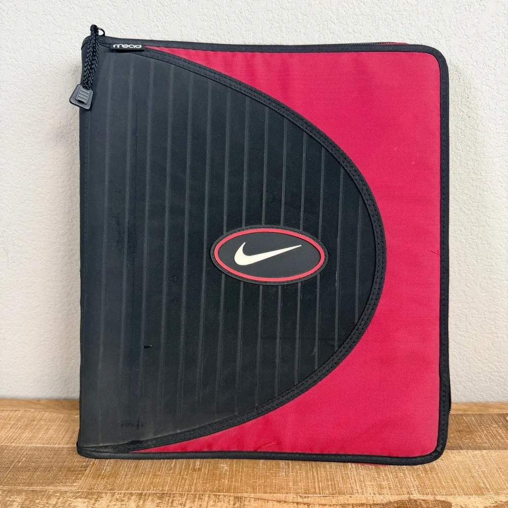 Vintage 90s Nike Trapper Keeper Mead Zipper Binder Unisex Red Black‎ Look Inside